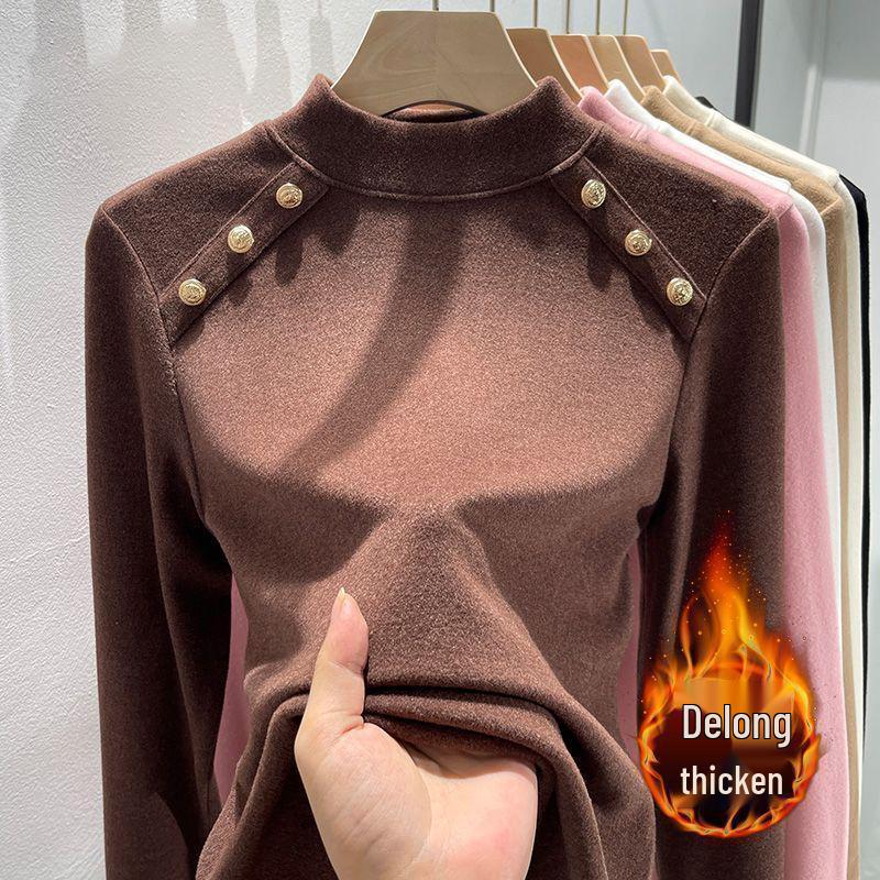 Women's Plush High-Neck Base Layer Top - Thickened, Warm, Stylish Innerwear for Autumn/Winter