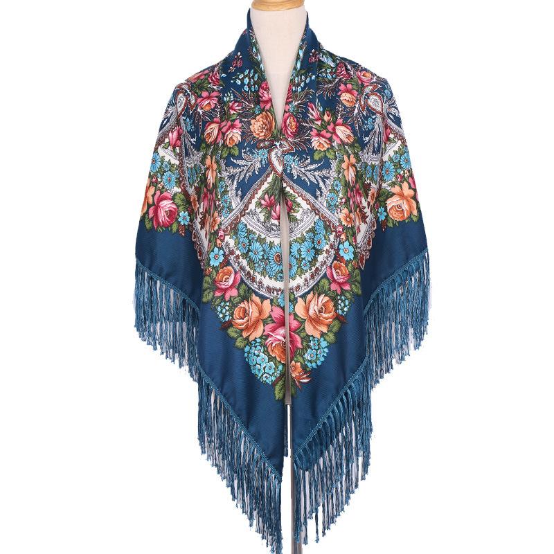 Bohemian Shawl Women Scarf Square Autumn And Winter Warm Cloak Printed Tassel Headscarf Retro Blanket Large Size Bufanda