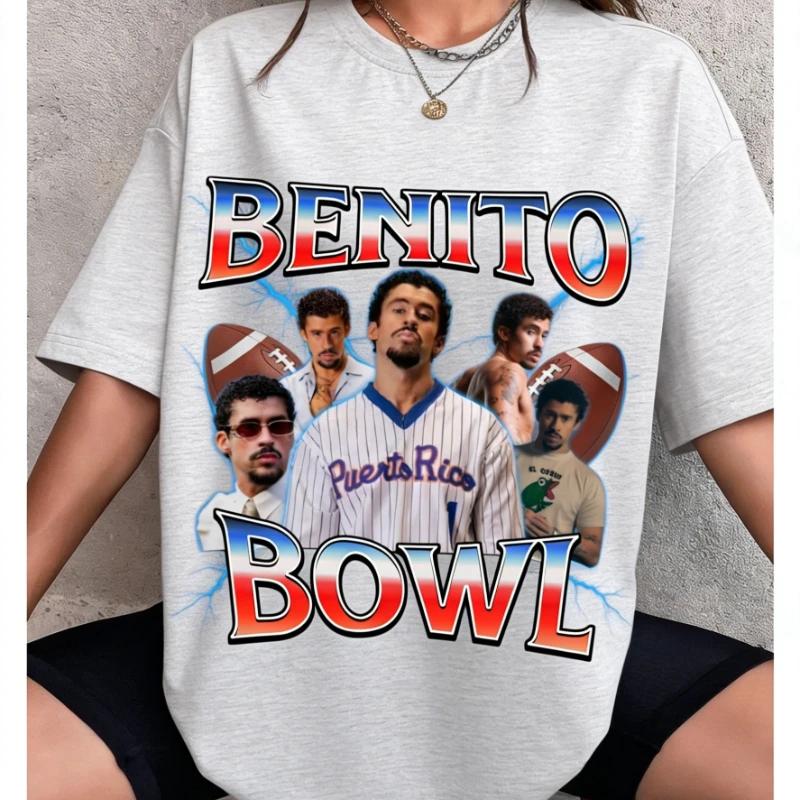 Bad Bunny Super Bowl 2026 Graphic 100%cotton Unisex Shirt Y2k Hip Hop O-Neck Short Sleeve Unisex's Women's Summer Oversized Tshirt
