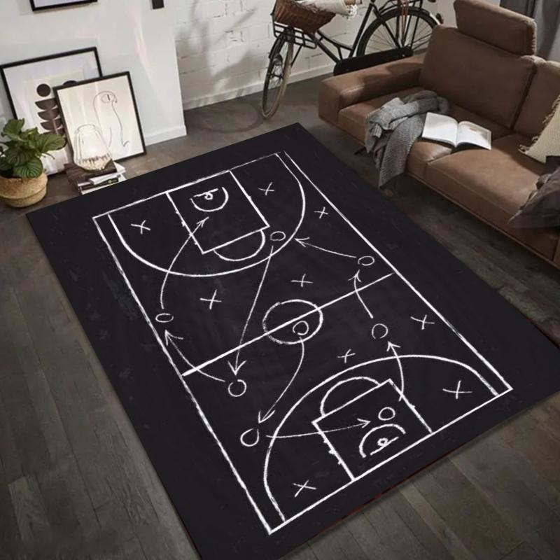 Basketball Tactical Playbook Area Rug Coach Strategy Floor Mat Carpet for Sports Room Home Decoration Living Room Bedroom Carpet