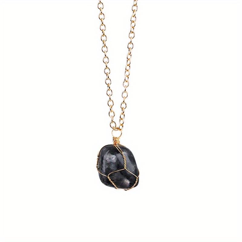 Natural Raw Stone Crystal Quartz Pendant Necklace for Women Irregular Crystal Wrapped Gold Wire Chakra Gemstone Wrap Jewelry 1pc