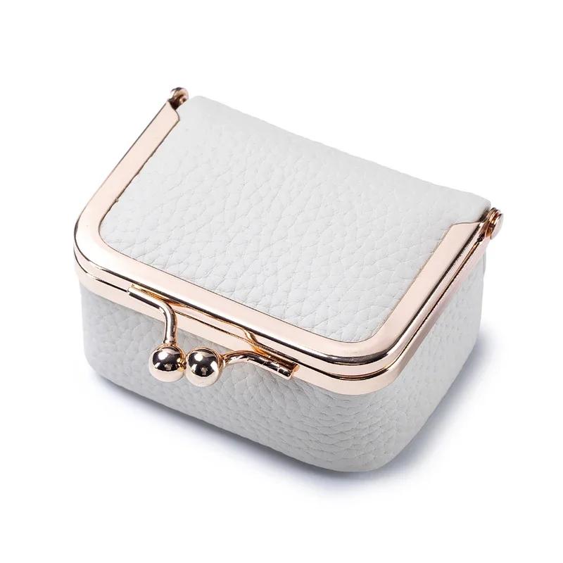 Genuine Leather Kiss Lock Coin Purse Mini Jewelry Bag Solid Color Multifunctional Small Storage For Women Ring Necklace Earrings