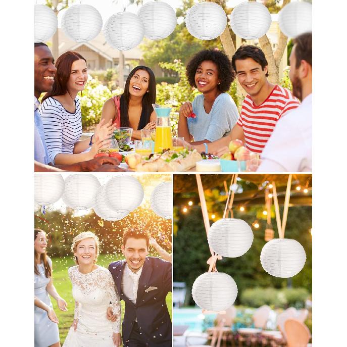 Treela 30 Pack White Chinese Japanese Paper Lanterns Decorative Hanging Ball Round Paper Lantern Lamps for Wedding Birthday Party Home Decorations(10