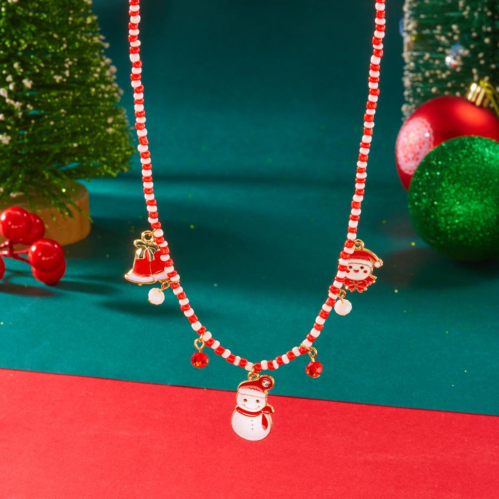 Trendy Christmas Snowman Beaded Choker Clavicle Chain Necklace for Women Delicate Sweet Xmas Snowflake Festival Jewelry Gift