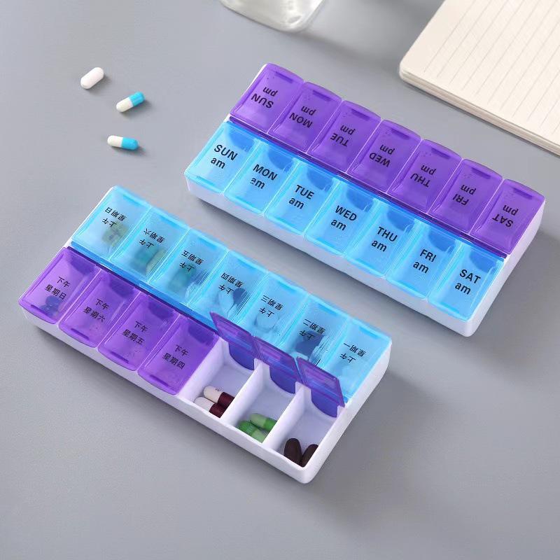 

Double Row 14-Compartment Portable Medicine Box for Seven Days - Large Capacity and Easy Open Storage