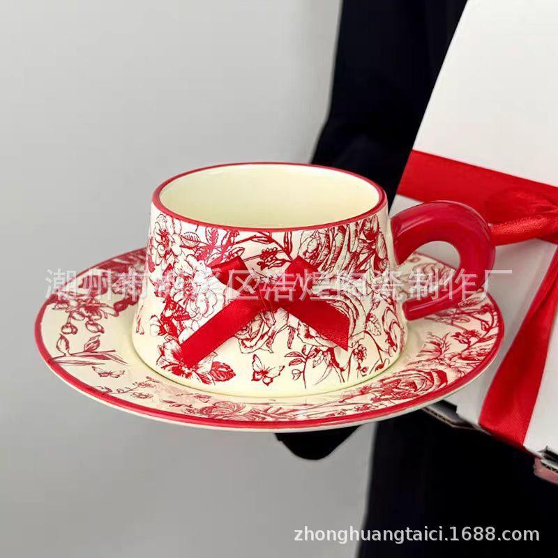 Festive Red Rose Flower Cups And Saucers Wedding Gifts For Newcomers, High-End Souvenir Sets For Girlfriends, High-End And Exquisite
