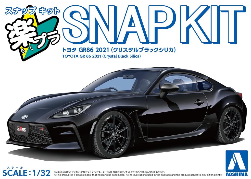Aoshima Bunka Kyozai Rakupla Snap Kit Toyota GR86 2021 Negru Cristal Silica Model din Plastic 1/32 Nr.10-CB Pre-Colorat (Auto)
