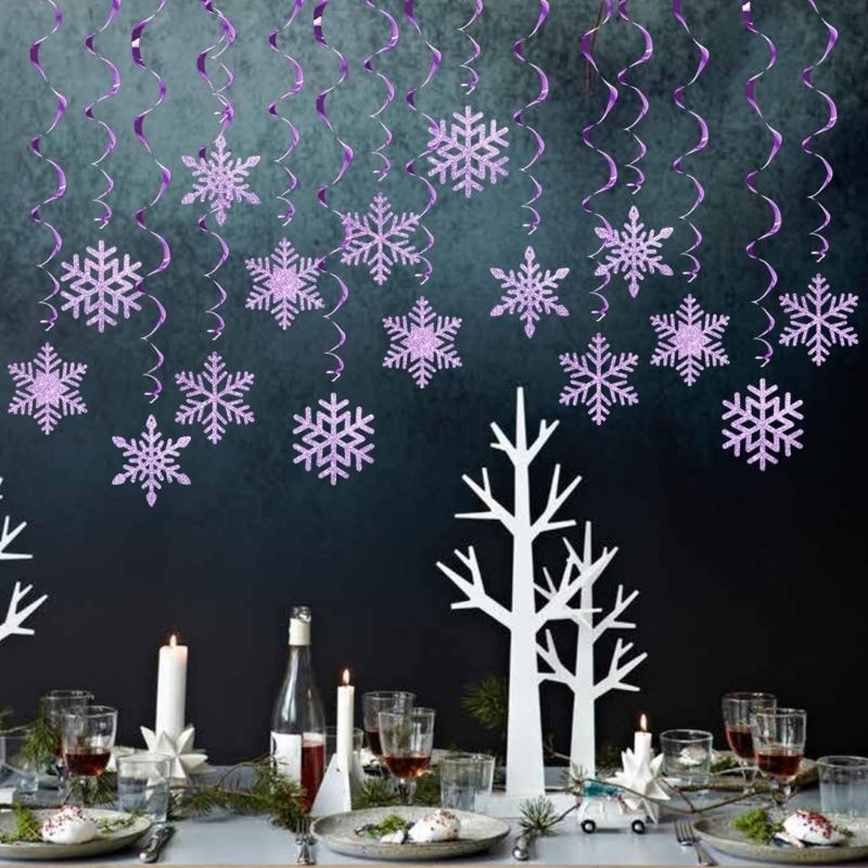 Pack of 8 Christmas Snowflake Swirls Hanging Decoration Hanging Swirls Snowflake Christmas Decoration Set for Holiday