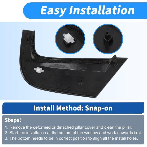 Rear Left Driver Side C Pillar Mould Trim for Honda Civic 2012-2015 Door Window Pillar Post Exterior Repair Cover Trim Black No.72761-TR3-A00