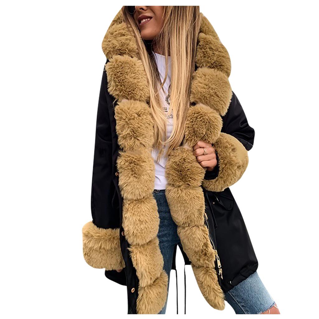 Womens Ladies Warm Plus Size Solid Color Plush Long Sleeve Lapel Imitation Coat