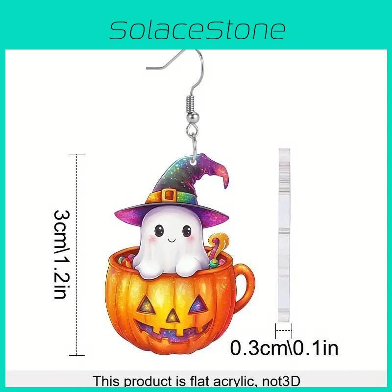 Halloween Themed Ghost Pumpkin Pot Pattern Women Acrylic Earrings For Men And Women Summer