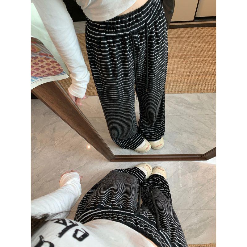 Stripe Pants Idle Style Drape Straight Casual Pants Women Autumn Versatile Loose Slimming Wide-Leg Pants Mop Pants