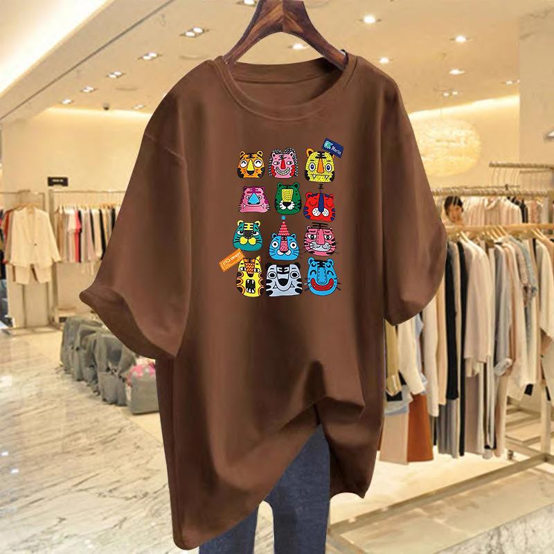 

Cartoon tiger print loose casual design pure cotton t-shirt short-sleeved women s spring and summer new top bottoming shirt XXXL