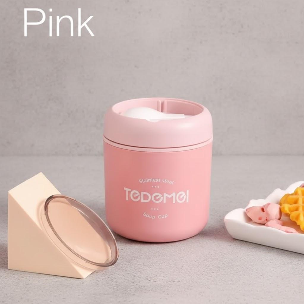

530ml 304 Stainless Steel Insulated Soup Mug with Lid Spoon Portable Travel Kitchen Utensil розовый