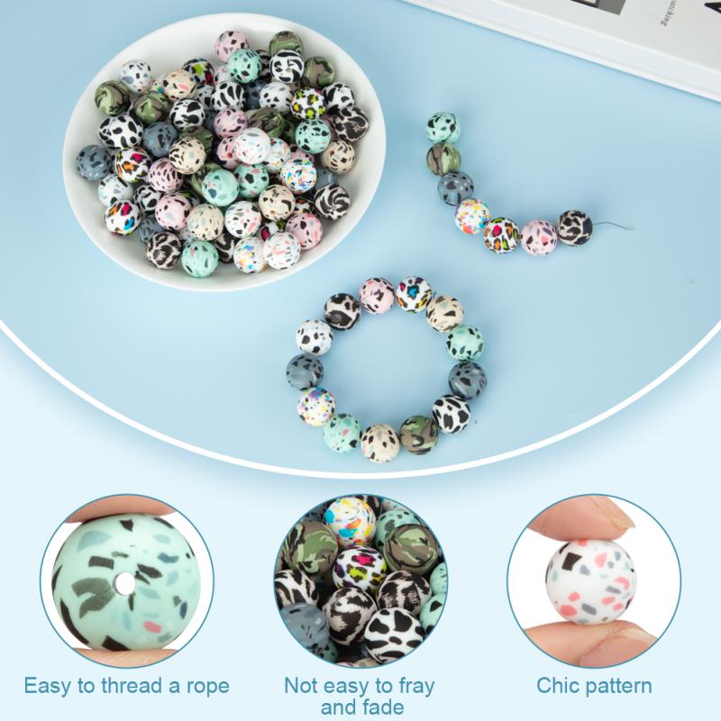 Lose Perlen aus Silikon, buntes Leopardenmuster, DIY-Halskette, Armband, Perlen, gemischte Farben zum Basteln