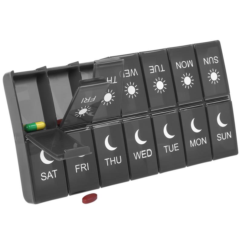 

Горячая, еженедельная коробка для таблеток с 14 отделениями, портативный футляр для таблеток для путешествий, органайзер для таблеток, дозатор для таблеток, здоровье чёрный