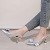 European and American Metal Foot High Heel Sandals for Women New Bow Decoration Pointed Toe Bag-toe Large-size High Heels