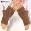 Botvotee Sleeves for Women Arm Warmers Free Shipping Y2k Accessories Burgundy Knit Winter Fingerless Gloves Fashion Arm Guard