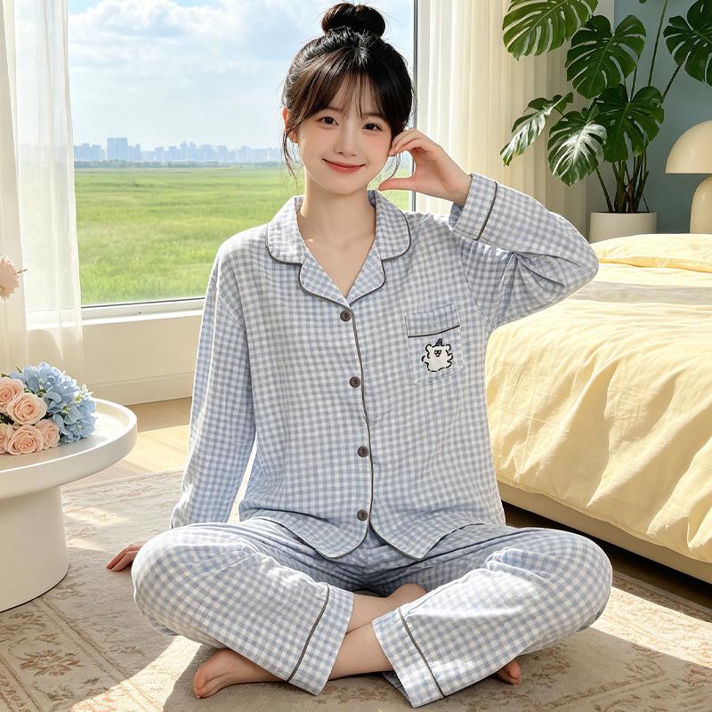 Natal year pajamas women's spring and autumn new imitation cotton long-sleeved red cute cartoon loungewear two-piece set