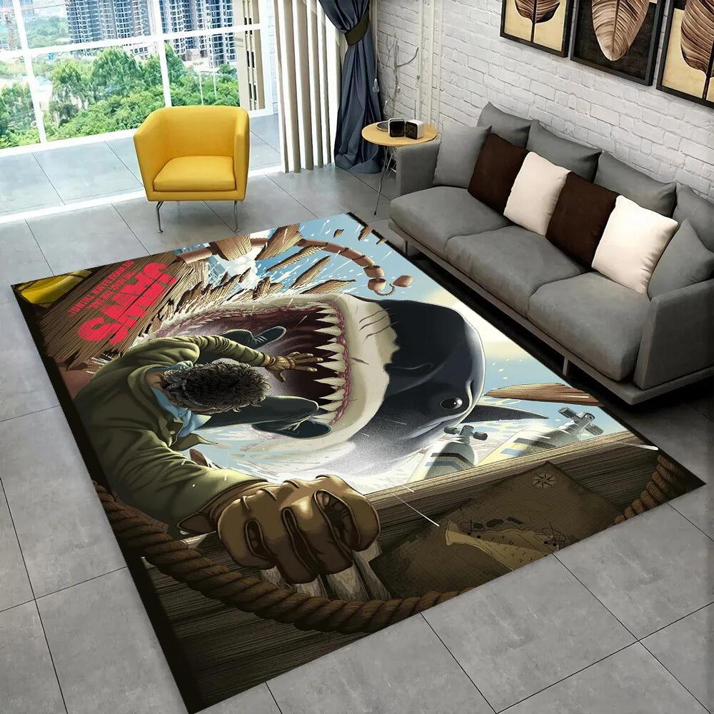 3D Jaws Horror Movie Shark Area Rug,Carpet Rug for Living Room Bedroom Sofa Doormat Decoration,kids Play Non-slip Floor Mat