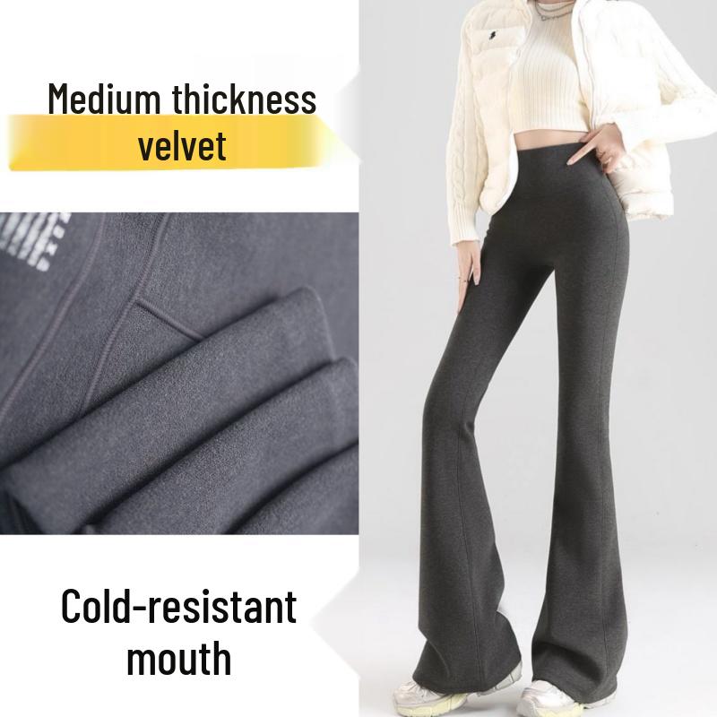 

2025 Autumn/Winter Women s Stylish High-Waisted Flared Pants with Fleece, Stretch, and Leg-Slimming Design XL (60-70 kg)