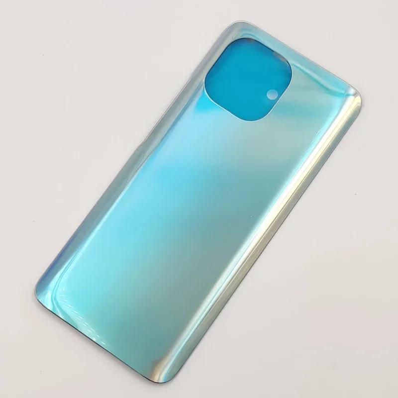 

Стеклянная задняя крышка для Xiaomi Mi 11 5G, жесткая крышка аккумулятора Mi 11, задняя дверь, корпус, панель + наклейка, клейкий логотип синий