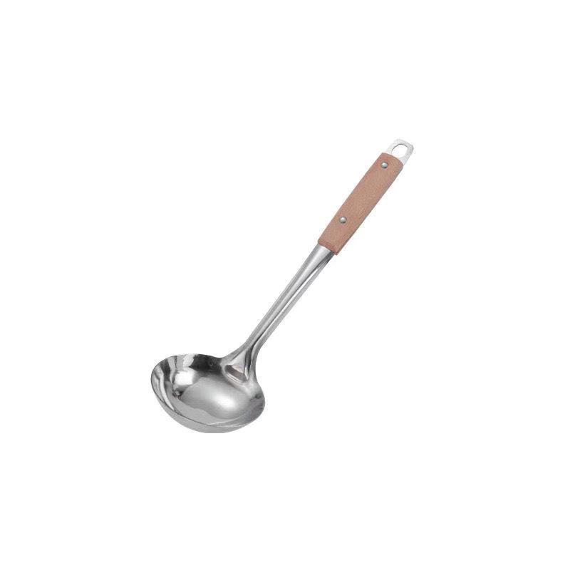 Glossy Stainless Steel & Wood Handle Spatula and 304 Soup Ladle, Extra Thick Anti-scalding Kitchenware