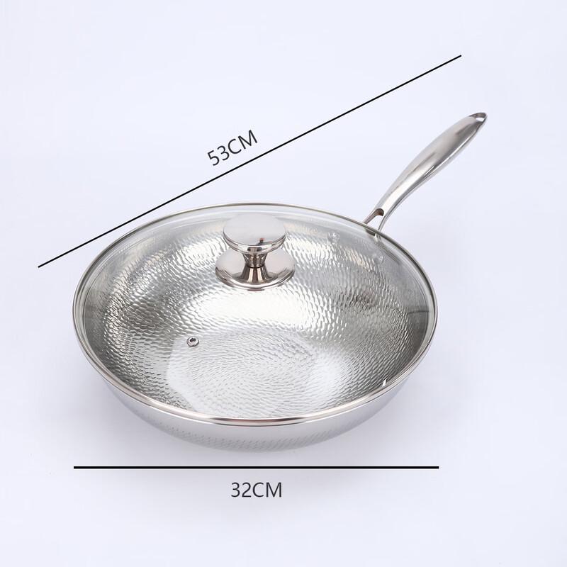 

ZISIZ 304 Stainless Steel Non-stick Hammer Pattern Wok with Lid