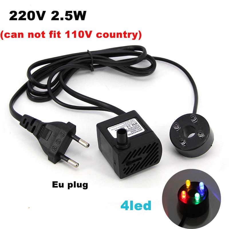 

5 В USB 220 В 2,5 Вт 3 Вт 5 Вт Аквариумный погружной водяной насос со светодиодной подсветкой для аквариума, фонтана, пруда, вилка ЕС Aquario Pumps Aquatic Pet 2.5W EU 220V
