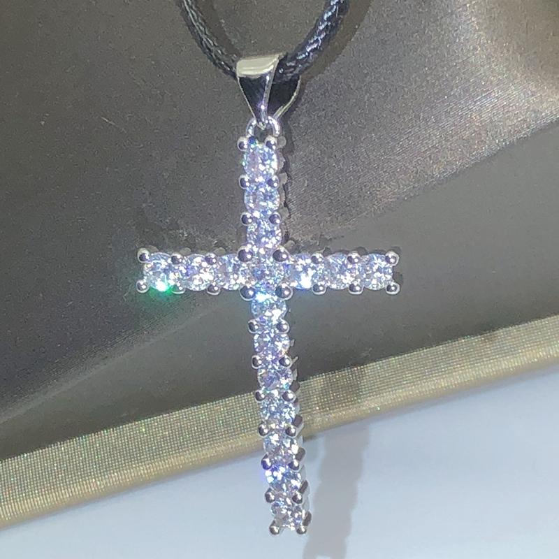 925 Silver Hip Hop Crystal Cross Shape Pendant Necklace Sparkly Rhinestone Dangle Chain For Women Wedding Jewelry Gifts