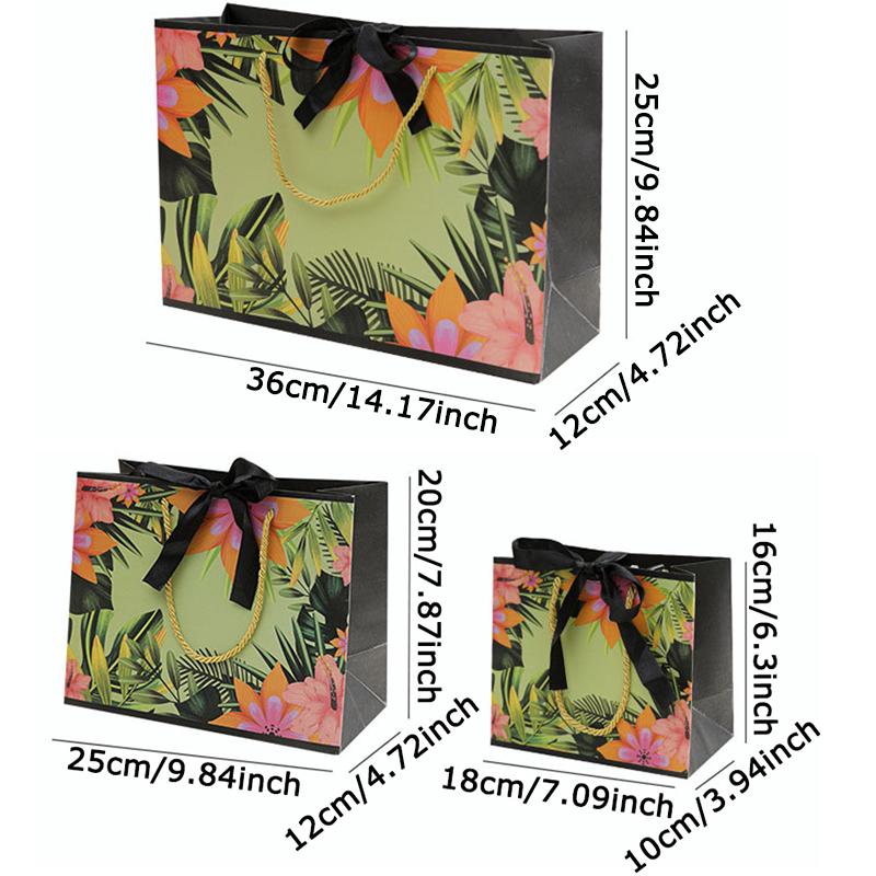 WTEMPO Elegant Floral Gift Handbags with Ribbon Bow Paper Bags with Handles for Flowers Dolls Gifts Simple Shopping Bags Universal Packaging Bags