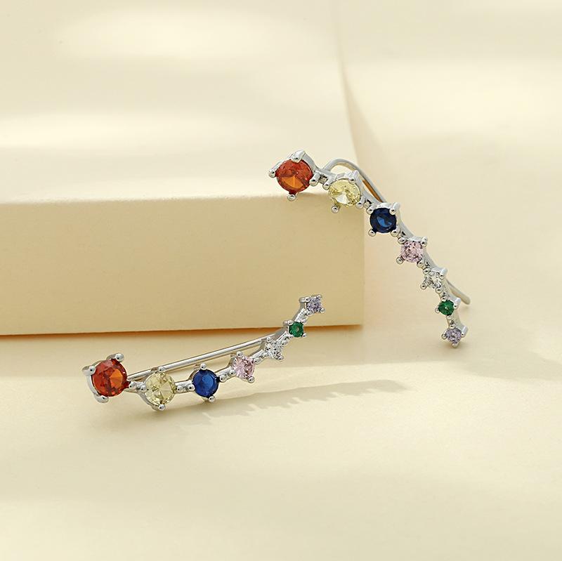 Colorful Zircon Clip Earrings Piercing Single Earring for Women Fashion Jewelry Accessories