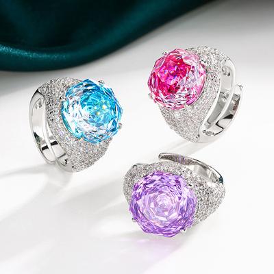 Jewelry Copper Bottom Gold-Plated Simulation Rose Cut Color Treasure Temperament Retro Ring Main Stone 14Mm