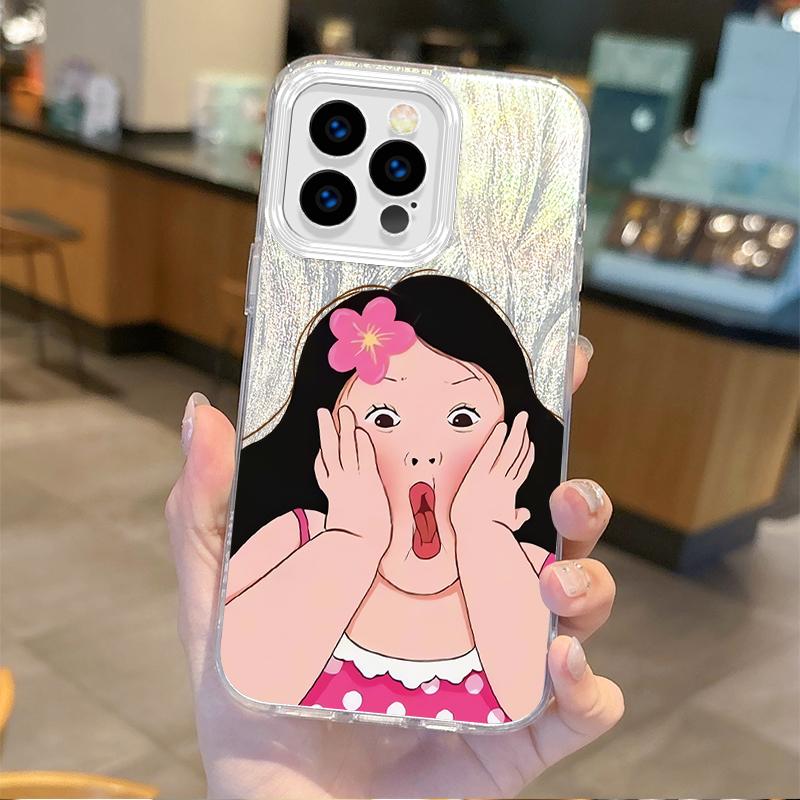 Fun Personality Cute Girl Cartoon Phone Case for iPhone16 15 14 13 12 11 8 7 6 Pro Max Plus XS XR Gradient Shockproof Back Cover