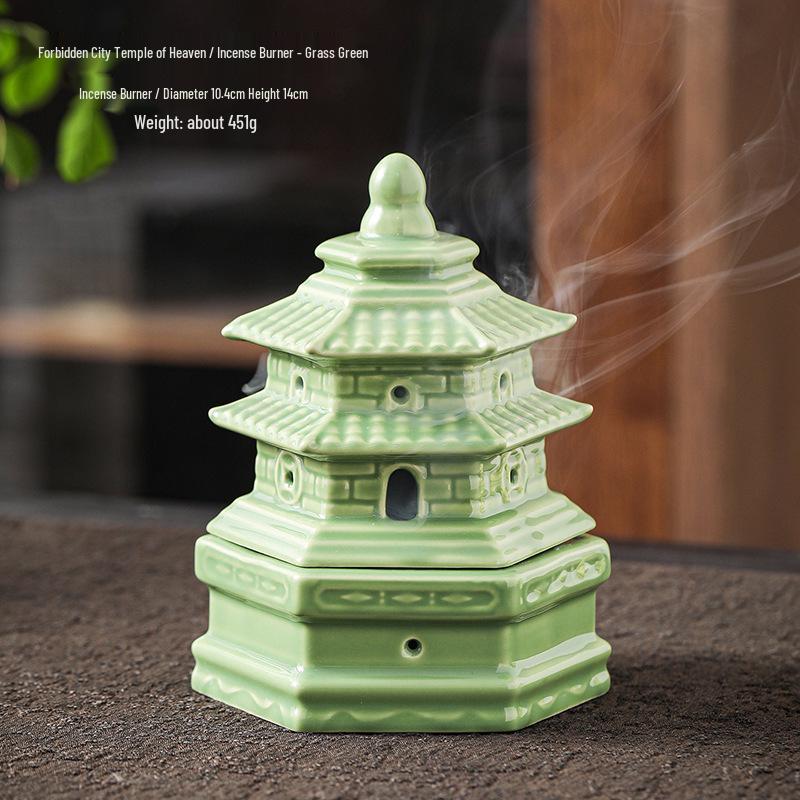Compact Zen-Inspired Ceramic Incense Burner and Holder in Black Pottery