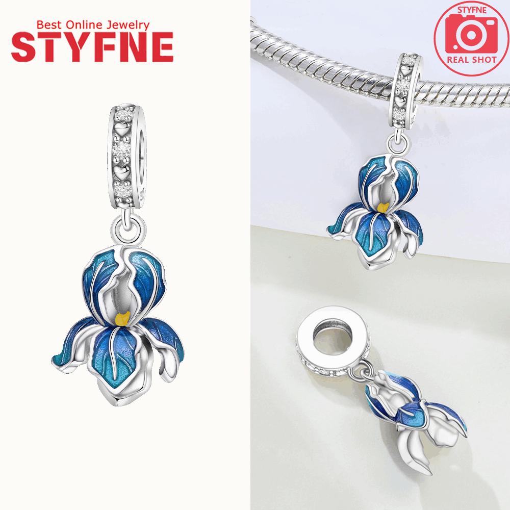 

New Charms 925 Silver Iris Sakura Rose Luminous Beads Pendants Fit DIY Bracelets Fashion Jewelry Gift for Nature Lovers
