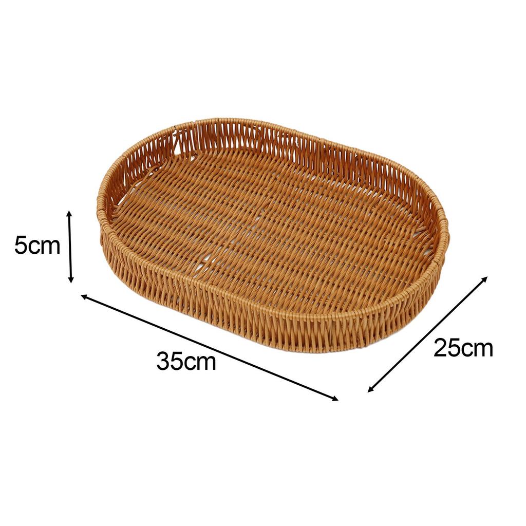 Imitation Rattan Fruit Tray, Weaving Storage Holder, Rectangle Handwoven Basket Organizer Tray for