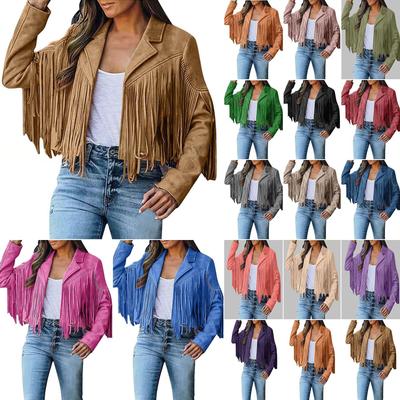 Womens Short Fringe Jacket Multiple Colors