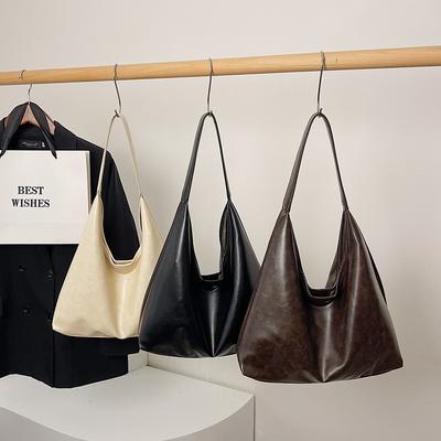 Large Capacity Solid Color Texture New Casual Trend Simple Retro Fashion Shoulder Tote Handbag