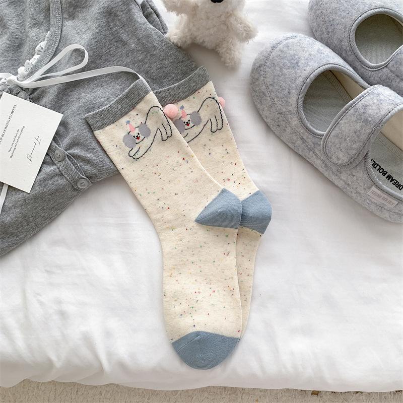 

Spring Summer Women New Animal Lovely Dog Mid-Tube Beauty Korean Fashion Academy Style Boneless Pile Socks Pure Cotton Bow Socks A2