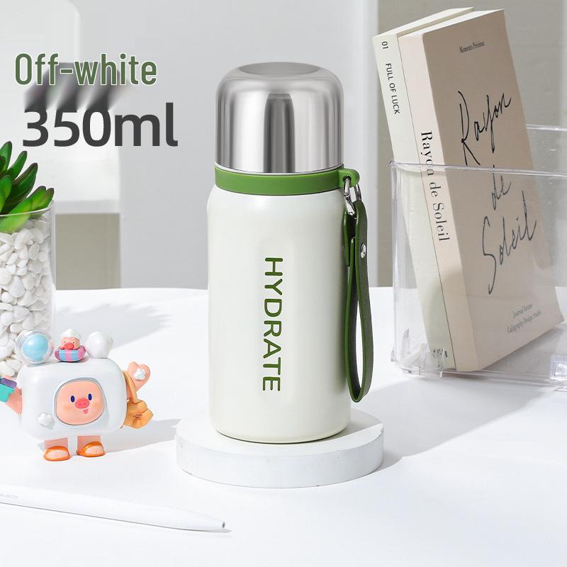 

Термос із нержавіючої сталі 316 - Велика місткість, Подвійна кришка, Для використання на відкритому повітрі/в офісі, Персоналізована офісна подарункова чашка зі шнурком 350ml білий