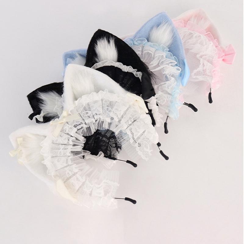 Furry Animal Ear Headbands With Anime Bows Hairband Accessory For Cosplays Costume Parties Halloween Event