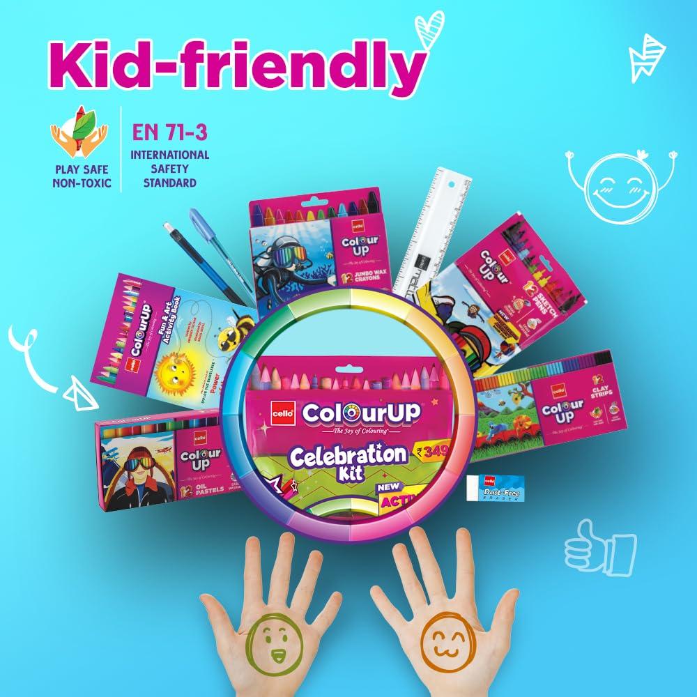 Cello Plastic Colourup Celebration Kit Art & Craft Colouring Set for Kids with Crayons Sketch Pens Activity Book Gift