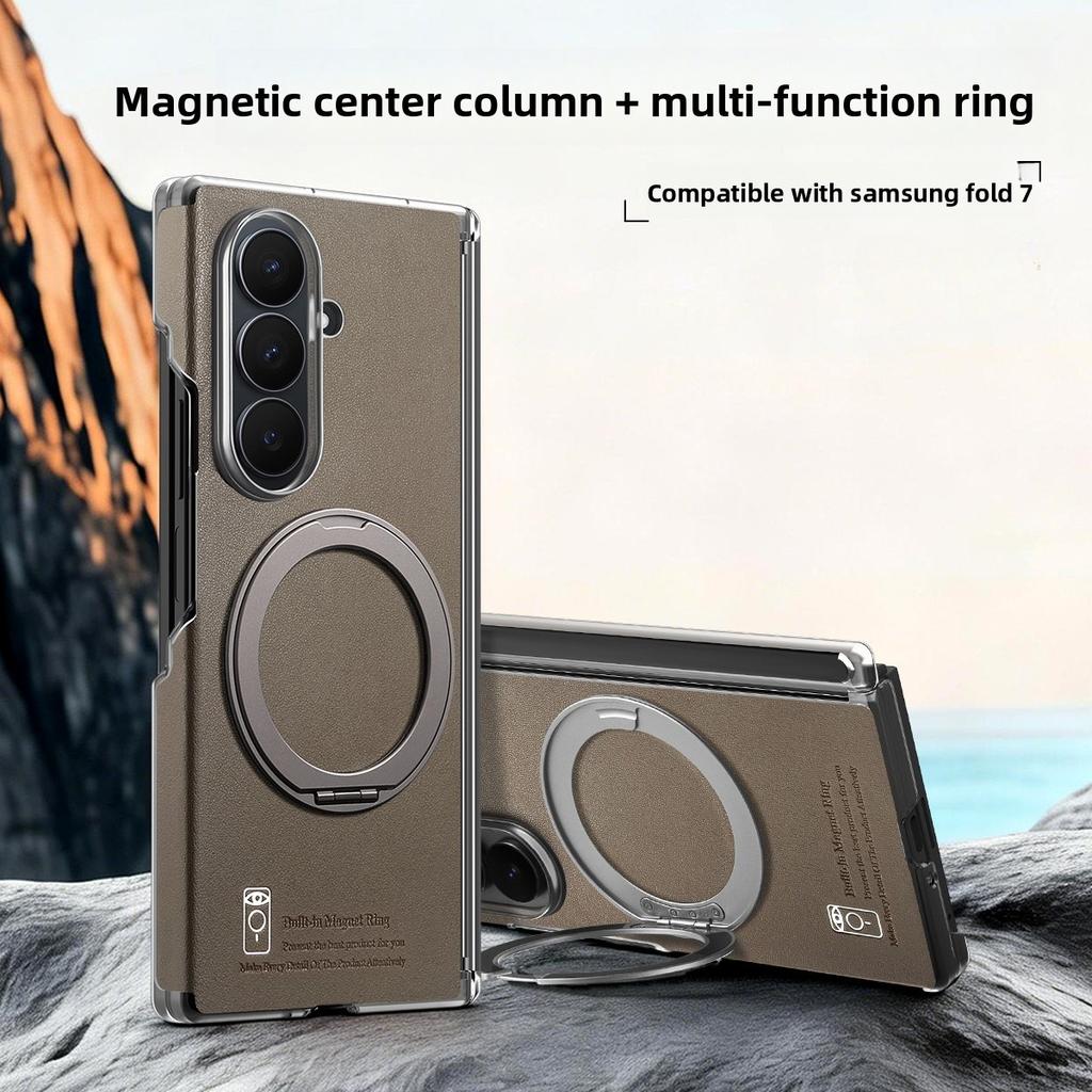 360 Rotating Magnetic Phone Case for Samsung Galaxy Z Fold 7 6 5 4 for Magsafe Wireless Charging Leather Hinge Protection Cover