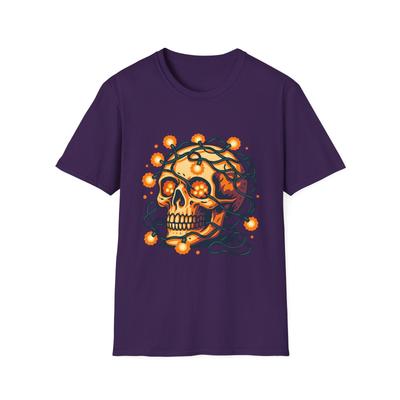 T-shirt Unisex Softstyle Crâne Lumières de Fête Noël Festif Squelette