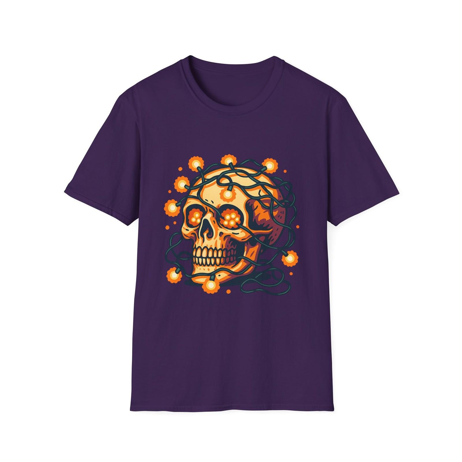 Unisex Softstyle T-Shirt Skull Holiday Lights Christmas Festive Skeleton S разноцветный