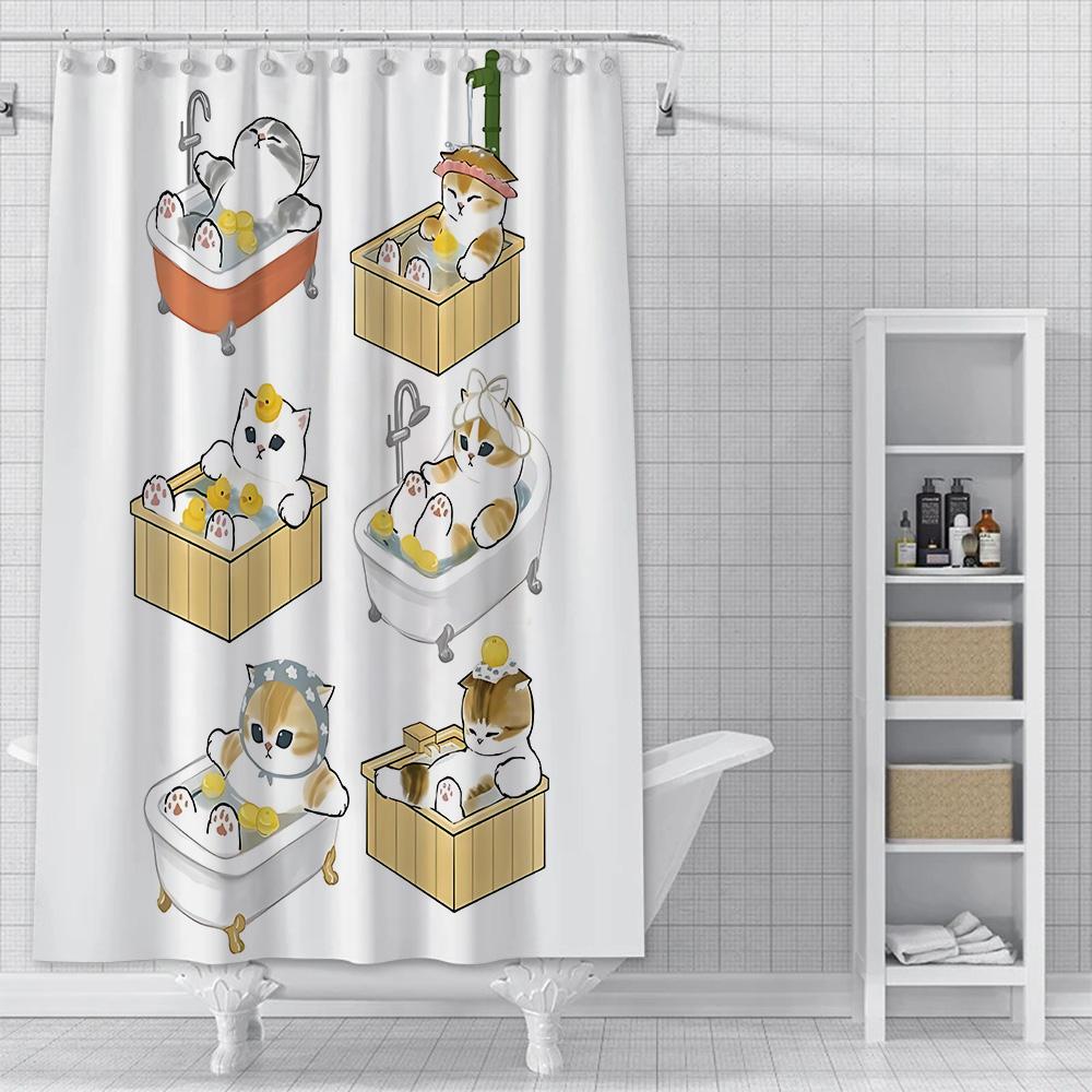 Shower Cute Cat Mofusands Curtain Waterproof Polyester Fabric Paint Colorful Bath Curtains Home Bathroom Decor Curtain With Hook