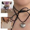 Goth Wax Rope Big Heart Pendant Choker Necklace for Women Elegant Weave Knotted Bowknot Drawing Adjustable Chain Jewelry