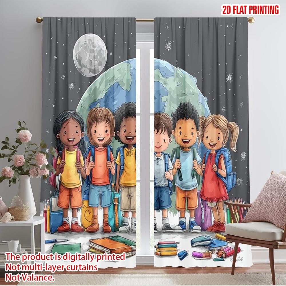 

2pcs,2D plane printing Curtain Popular Cheerful School 100% Polyester (without rod) Decorations Outdoor Perfect for Living Room 52.50×116.00 CM 2pcs
