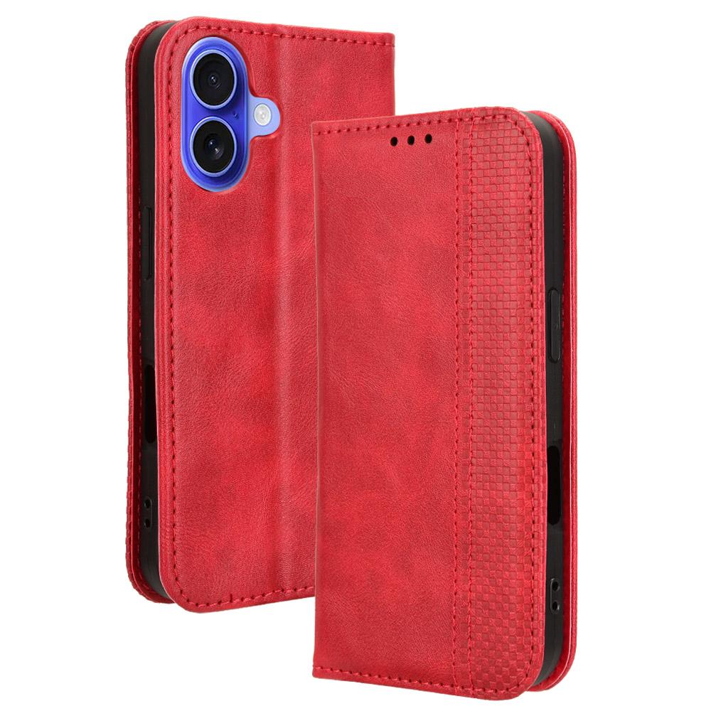 

Кожаный чехол-кошелек с подставкой для iPhone 16, ретро-текстура, чехол для телефона Red